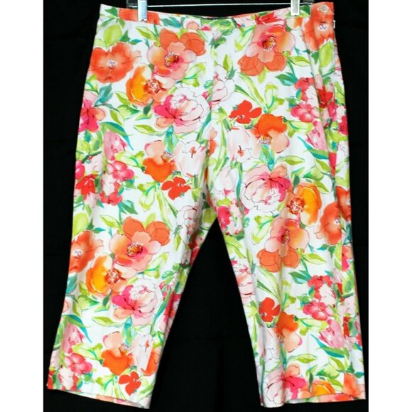 LRL Lauren Ralph Lauren White Capri Pants Pink Orange Floral Pattern Womens 14P - Picture 1 of 11